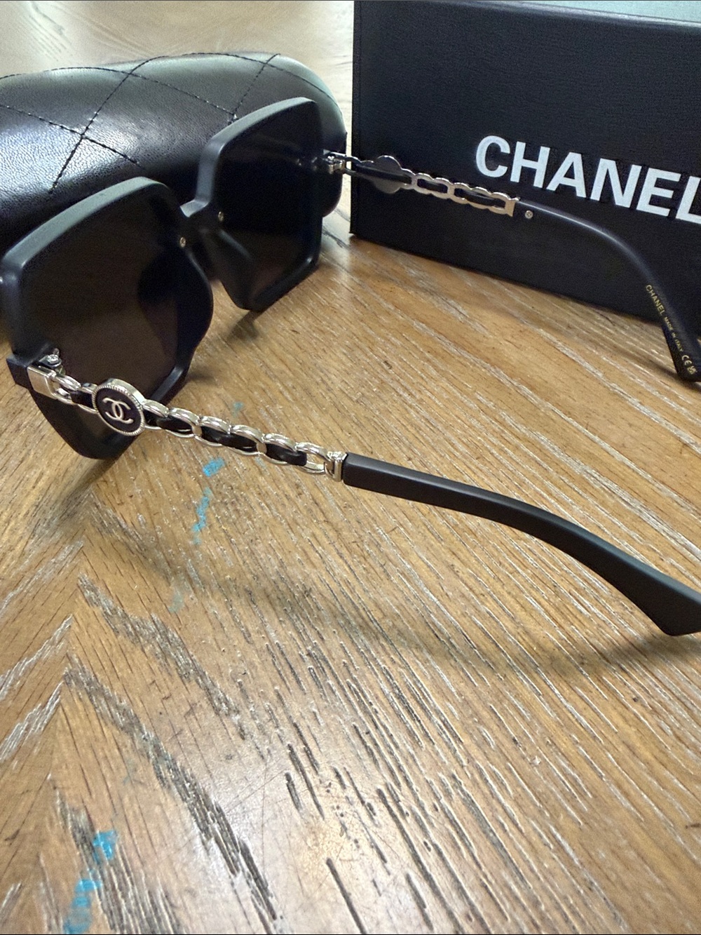 CHANEL Black & Silver Oversized Square Sunglasses with CC Logo - Picture 8 of 10